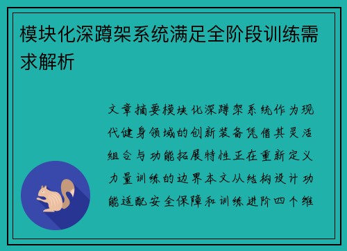 模块化深蹲架系统满足全阶段训练需求解析